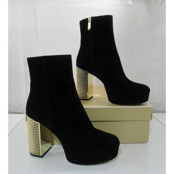 Michael Kors Maxine Block Heel Platform Bootie Zip Suede Black Size 8.5 - Picture 3 of 10
